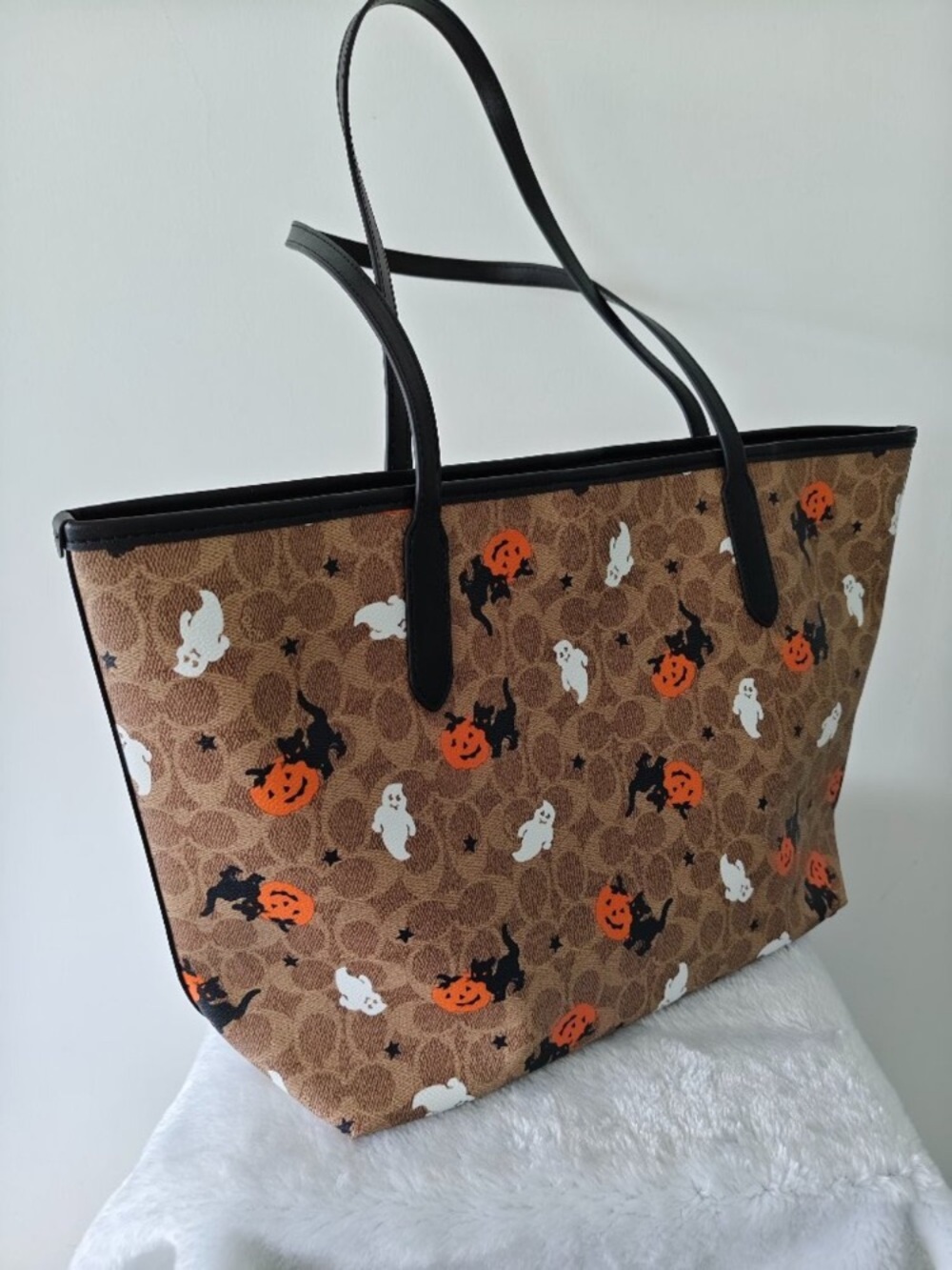 Coach Brown Halloween Print Tote with Black Handles
